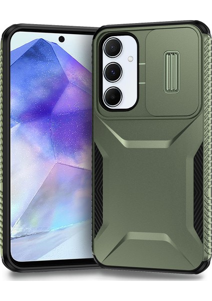 Samsung Galaxy A55 5g Kılıf Slayt Lens Kapağı Tasarımı Tpu+Pc Telefon Koruyucu-Yeşil (Yurt Dışından)