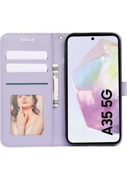 Samsung Galaxy A35 5g Kılıf Cüzdan Pu Deri Standlı Telefon Kapağı-Mor (Yurt Dışından) modelleri