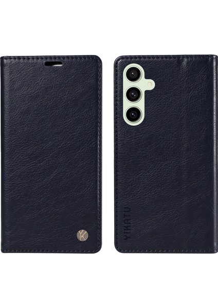 Yıkatu Samsung Galaxy S24 Fe Kılıf Litchi Dokulu Deri Cüzdan Flip Telefon Kapağı-Lacivert (Yurt Dışından)