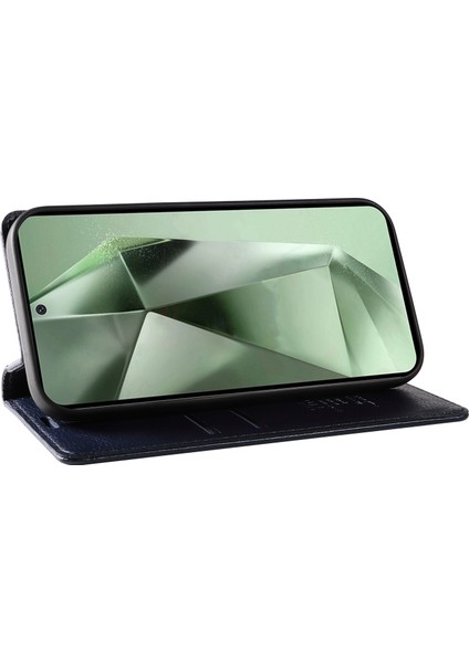 Yıkatu Samsung Galaxy S24 Fe Kılıf Litchi Dokulu Deri Cüzdan Flip Telefon Kapağı-Lacivert (Yurt Dışından)