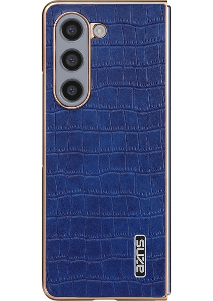 Azns Samsung Galaxy Z Fold6 5g Kılıf Timsah Dokulu Pu Deri+Pc Telefon Kapağı-Mavi (Yurt Dışından)