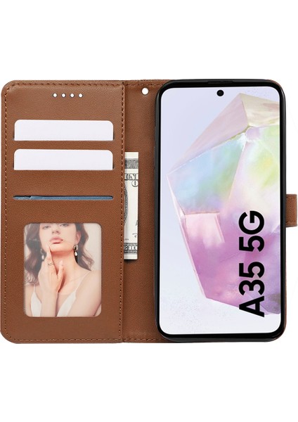 Samsung Galaxy A35 5g Kılıf Cüzdan Pu Deri Standlı Telefon Kapağı-Kahverengi (Yurt Dışından)