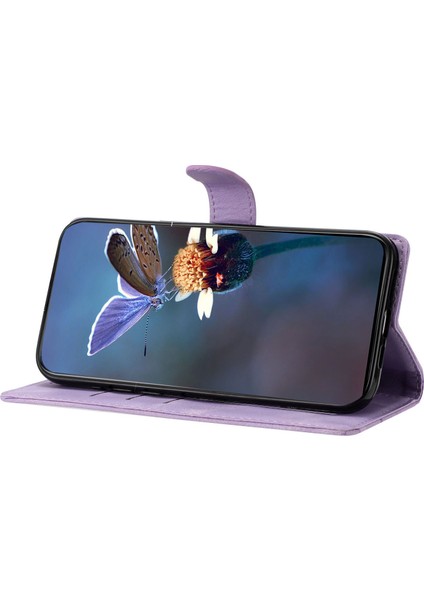 Samsung Galaxy S23 Ultra Kılıf Sakura Baskı Damla Koruma Deri Telefon Kılıfı-Mor (Yurt Dışından)