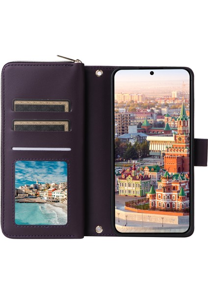 Samsung Galaxy A24 4g (162.1 x 77.6 x 8.3mm) Kılıf Fermuarlı Deri Flip Telefon Kılıfı-Koyu Mor (Yurt Dışından)
