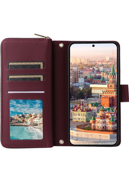 Samsung Galaxy A24 4g (162.1 x 77.6 x 8.3mm) Kılıf Fermuarlı Deri Flip Telefon Kapağı-Şarap Kırmızı (Yurt Dışından)