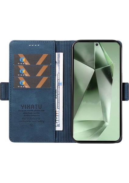 Yıkatu Samsung Galaxy S24 Fe Kılıf Skin-Touch Cüzdan Deri Telefon Kapağı-Mavi (Yurt Dışından)