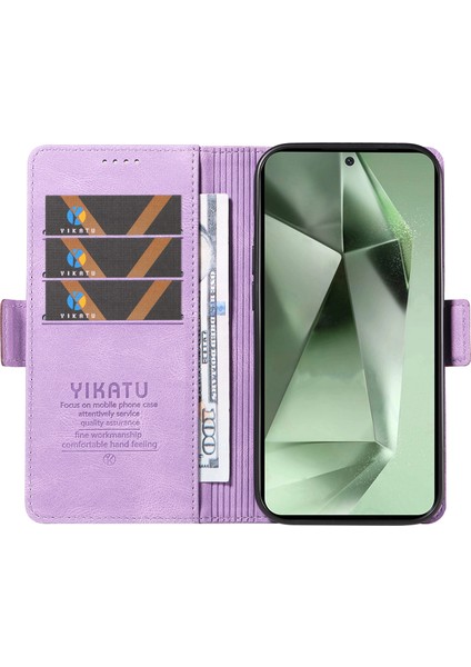 Yıkatu Samsung Galaxy S24 Fe Kılıf Skin-Touch Cüzdan Deri Telefon Kapağı-Mor (Yurt Dışından)