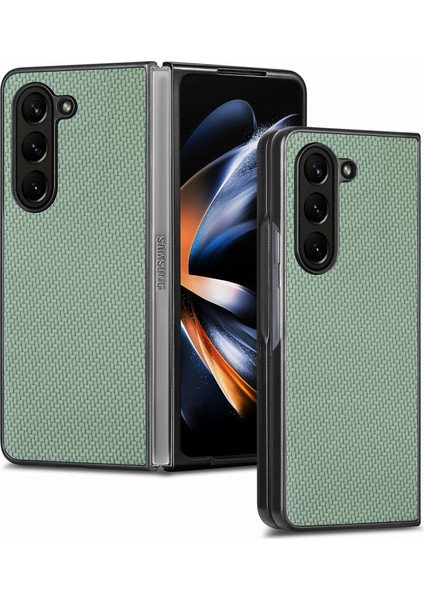 Samsung Galaxy Z Fold6 5g Kılıf Karbon Fiber Dokulu Deri Arka Kapak Kaymaz-Yeşil (Yurt Dışından)