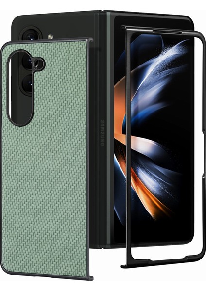 Samsung Galaxy Z Fold6 5g Kılıf Karbon Fiber Dokulu Deri Arka Kapak Kaymaz-Yeşil (Yurt Dışından)