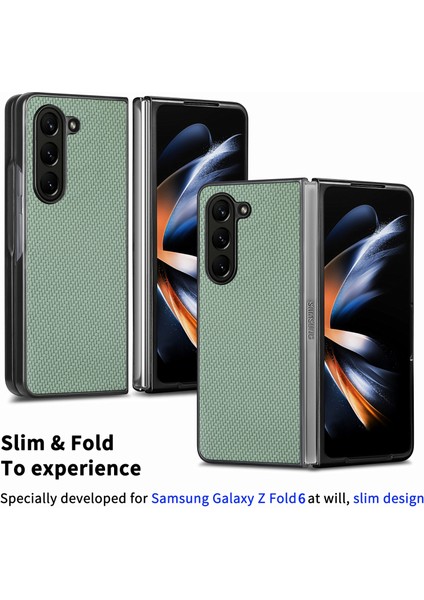 Samsung Galaxy Z Fold6 5g Kılıf Karbon Fiber Dokulu Deri Arka Kapak Kaymaz-Yeşil (Yurt Dışından)