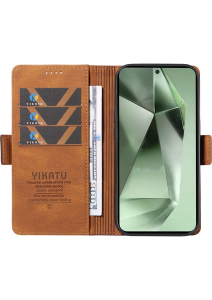 Yıkatu Samsung Galaxy S24 Fe Kılıf Skin-Touch Cüzdan Deri Telefon Kapağı-Kahverengi (Yurt Dışından)