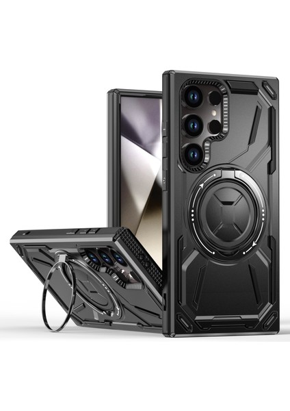 Samsung Galaxy S24 Ultra Kickstand Kılıf Tpu+Pc Telefon Kılıfı Magsafe-Siyah ile Uyumlu (Yurt Dışından)