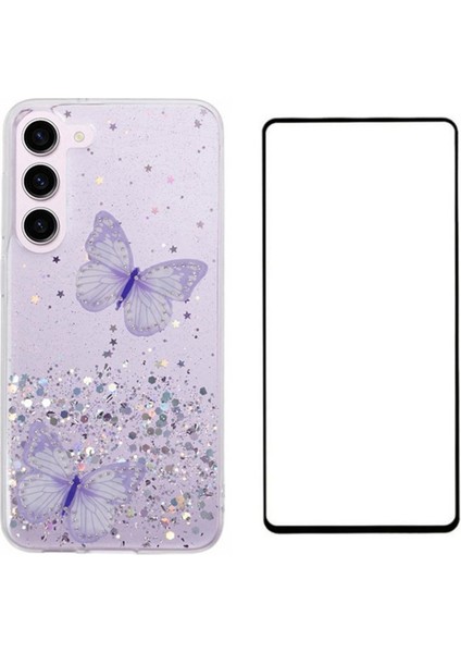 Wanlonfeng Samsung Galaxy S23 Kılıf Ekran Koruyucu Tpu Telefon Kapak 3D Glitter Payetler-Mor (Yurt Dışından)