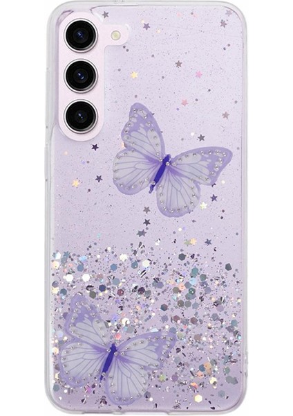 Wanlonfeng Samsung Galaxy S23 Kılıf Ekran Koruyucu Tpu Telefon Kapak 3D Glitter Payetler-Mor (Yurt Dışından)