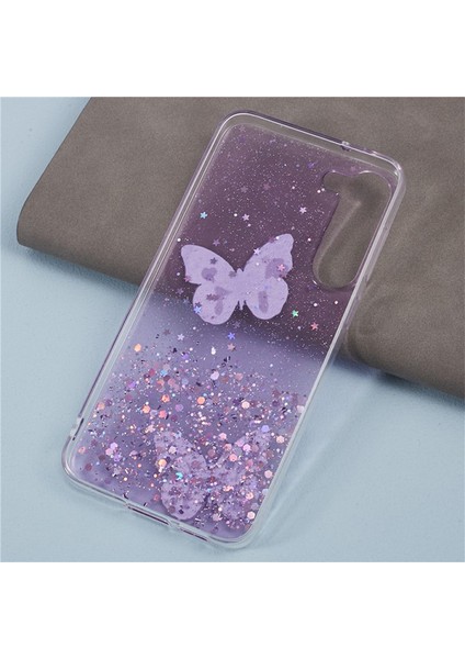 Wanlonfeng Samsung Galaxy S23 Kılıf Ekran Koruyucu Tpu Telefon Kapak 3D Glitter Payetler-Mor (Yurt Dışından)