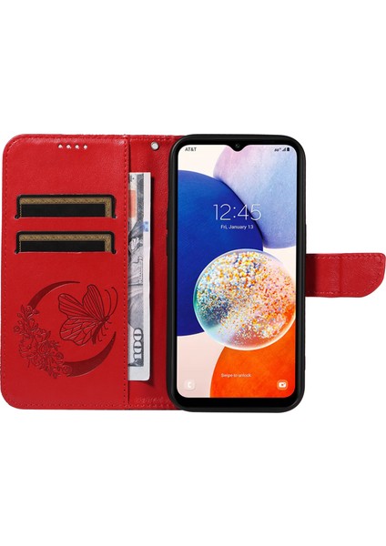 Samsung Galaxy A24 4g (162.1 x 77.6 x 8.3mm) Kılıf Deri Telefon Kılıfı-Kırmızı (Yurt Dışından)