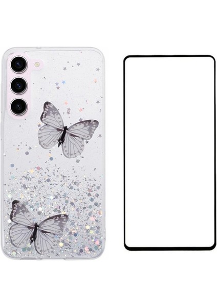 Wanlonfeng Samsung Galaxy S23 Kılıf Ekran Koruyucu Tpu Telefon Kapaklı 3D Parıltılı Payetler-Beyaz (Yurt Dışından)