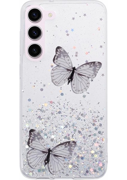 Wanlonfeng Samsung Galaxy S23 Kılıf Ekran Koruyucu Tpu Telefon Kapaklı 3D Parıltılı Payetler-Beyaz (Yurt Dışından)