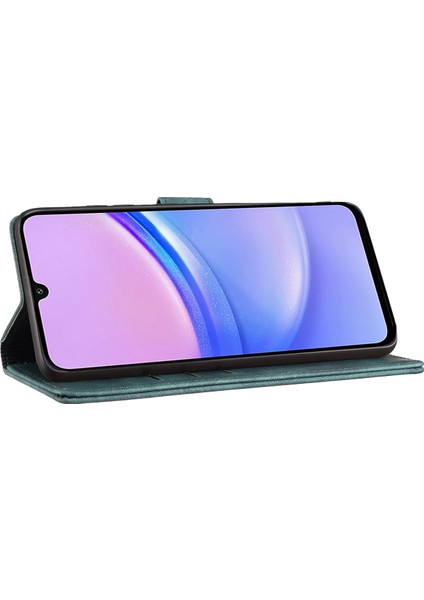 Samsung Galaxy A15 4g/5g Kılıf Pu Deri Tpu Iç Telefon Kapağı Kedi Aşk Kalp Desenli-Yeşil (Yurt Dışından)