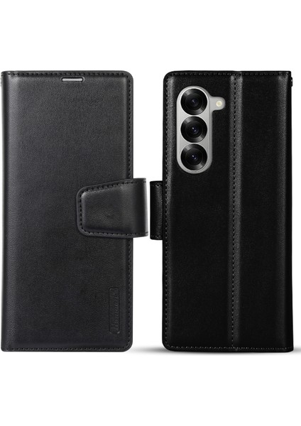 Hanman Mill Serisi Kapak Çevirin Samsung Galaxy Z Fold6 5g Cüzdan Telefon Kılıfı Pu Deri Standı Kabuk-Siyah (Yurt Dışından)