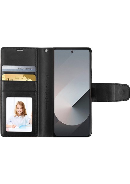 Hanman Mill Serisi Kapak Çevirin Samsung Galaxy Z Fold6 5g Cüzdan Telefon Kılıfı Pu Deri Standı Kabuk-Siyah (Yurt Dışından)