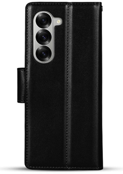 Hanman Mill Serisi Kapak Çevirin Samsung Galaxy Z Fold6 5g Cüzdan Telefon Kılıfı Pu Deri Standı Kabuk-Siyah (Yurt Dışından)