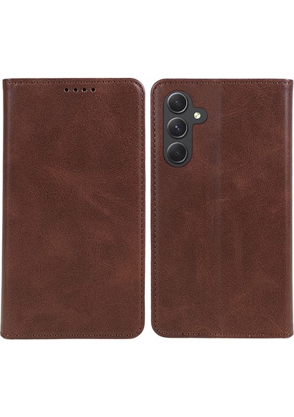 Samsung Galaxy M55 5g Kılıf Buzağı Dokulu Pu Deri Cüzdan Iş Telefonu Kapağı-Kahverengi (Yurt Dışından)