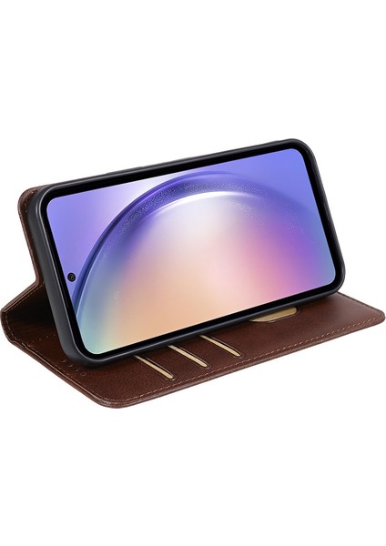 Samsung Galaxy M55 5g Kılıf Buzağı Dokulu Pu Deri Cüzdan Iş Telefonu Kapağı-Kahverengi (Yurt Dışından)