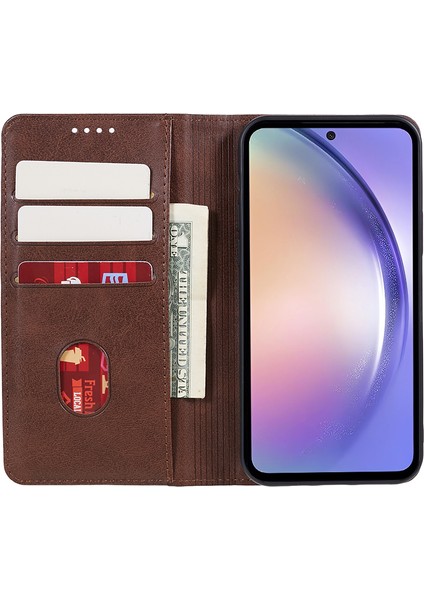 Samsung Galaxy M55 5g Kılıf Buzağı Dokulu Pu Deri Cüzdan Iş Telefonu Kapağı-Kahverengi (Yurt Dışından)