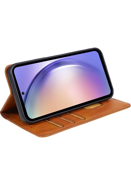 Samsung Galaxy M15 5g Cep Telefonu Kılıfları Için Buzağı Dokulu Deri Manyetik Otomatik Kapanan Kapak-Haki (Yurt Dışından)
