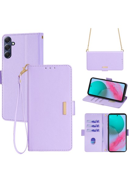 Samsung Galaxy M54 5g Telefon Kılıfı Rfıd Engelleme Cüzdan Kılıfı Bilek Kayışlı-Mor (Yurt Dışından)