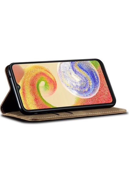 Samsung Galaxy M15 5g Kılıf Kot Kumaş Doku Deri Cüzdan Telefon Kılıfı-Haki (Yurt Dışından)