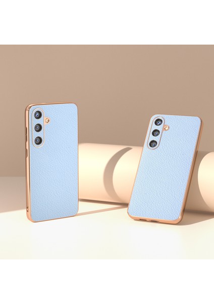 Samsung Galaxy S24 Elektro Kaplama Kılıfları Hakiki Inek Derisi+Tpu+Pc Telefon Kapağı-Mavi (Yurt Dışından) modelleri