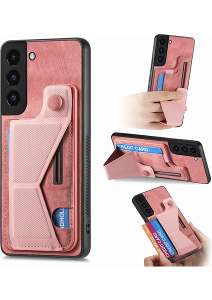 Samsung Galaxy S22 + 5g Kart Yuvası Kılıfı Retro Pu + Tpu Telefon Kabuğu ile Kickstand-Pembe (Yurt Dışından)