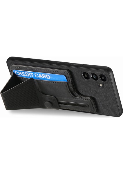 Samsung Galaxy A54 5g Arka Kasa Retro Pu+Tpu Cep Telefonu Kabuğu, Kickstand+Kart Yuvası-Siyah (Yurt Dışından)