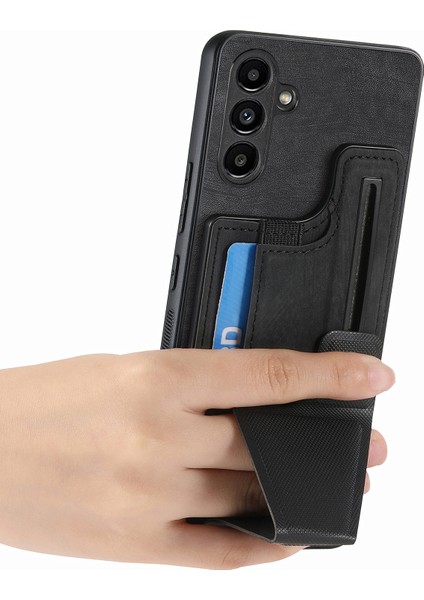 Samsung Galaxy A54 5g Arka Kasa Retro Pu+Tpu Cep Telefonu Kabuğu, Kickstand+Kart Yuvası-Siyah (Yurt Dışından)