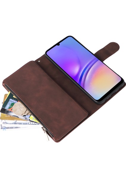 Samsung Galaxy A05 4g Kılıf Için Çoklu Kart Yuvaları Anti-Düşme Fermuar Cep Deri Telefon Kapağı-Kahve (Yurt Dışından)