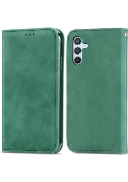 Samsung Galaxy A55 5g Kılıf Kart Yuvaları Için Skin-Touch Deri Flip Telefon Kapağı-Yeşil (Yurt Dışından)