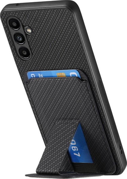C1-11 Samsung Galaxy A15 4g/5g Kılıf Deri Kaplamalı Tpu Karbon Fiber Dokulu Arka Kapak-Siyah (Yurt Dışından)