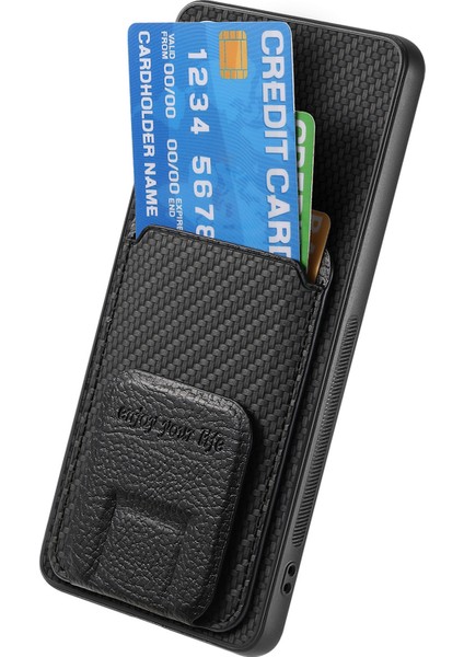 C1-11 Samsung Galaxy A15 4g/5g Kılıf Deri Kaplamalı Tpu Karbon Fiber Dokulu Arka Kapak-Siyah (Yurt Dışından)