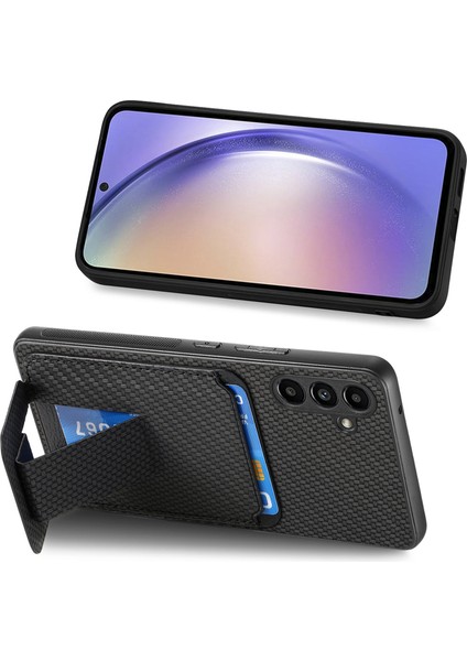 C1-11 Samsung Galaxy A15 4g/5g Kılıf Deri Kaplamalı Tpu Karbon Fiber Dokulu Arka Kapak-Siyah (Yurt Dışından)