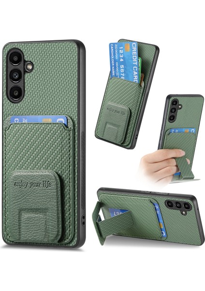 C1-11 Samsung Galaxy A15 4g/5g Kılıf Deri Kaplamalı Tpu Karbon Fiber Dokulu Arka Kapak-Yeşil (Yurt Dışından)
