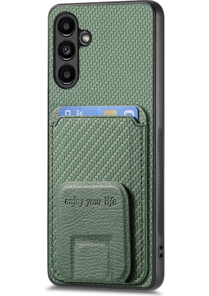 C1-11 Samsung Galaxy A15 4g/5g Kılıf Deri Kaplamalı Tpu Karbon Fiber Dokulu Arka Kapak-Yeşil (Yurt Dışından)
