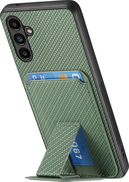 C1-11 Samsung Galaxy A15 4g/5g Kılıf Deri Kaplamalı Tpu Karbon Fiber Dokulu Arka Kapak-Yeşil (Yurt Dışından)