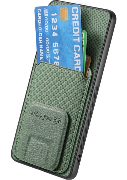 C1-11 Samsung Galaxy A15 4g/5g Kılıf Deri Kaplamalı Tpu Karbon Fiber Dokulu Arka Kapak-Yeşil (Yurt Dışından)