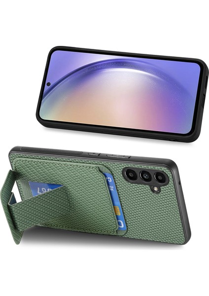C1-11 Samsung Galaxy A15 4g/5g Kılıf Deri Kaplamalı Tpu Karbon Fiber Dokulu Arka Kapak-Yeşil (Yurt Dışından)