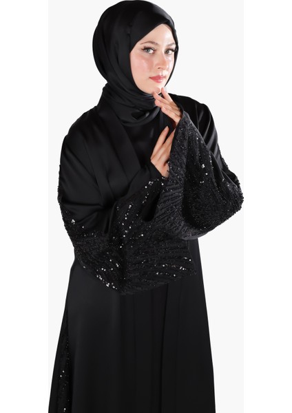 Harika Wear Özel Günler Için Şık Siyah Işlemeli Abaya Ferace