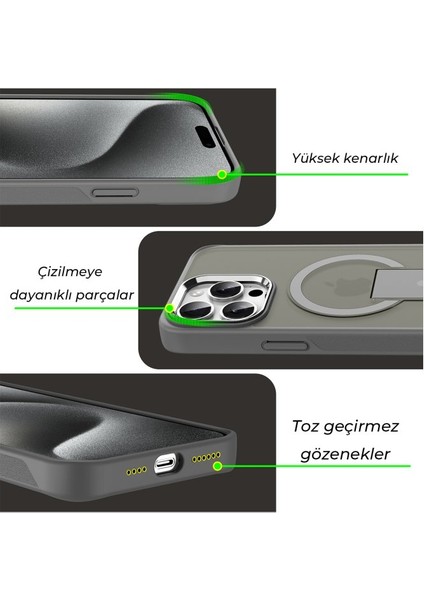 Apple iPhone 14 Pro Kılıf Magsafe Şarj Özellikli Kenarı Silikon Arka Sert Pc Standlı Tork Kapak