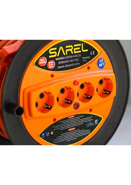Termal Sigortalı Siyah Makaralı Uzatma Kablosu (20 m 3x1,5 mm Kablolu)