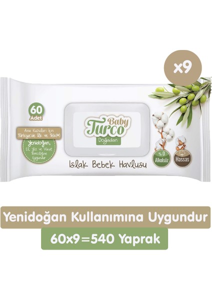 Doğadan Yenidoğan Islak Havlu Mendil 60x9 540 Yaprak